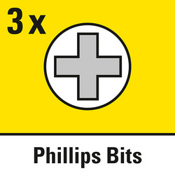 3 punte con intaglio a croce "Phillips" da PH1/PH2/PH3 incluse