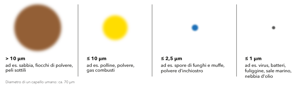 Differenti dimensioni di particelle in confronto grafico