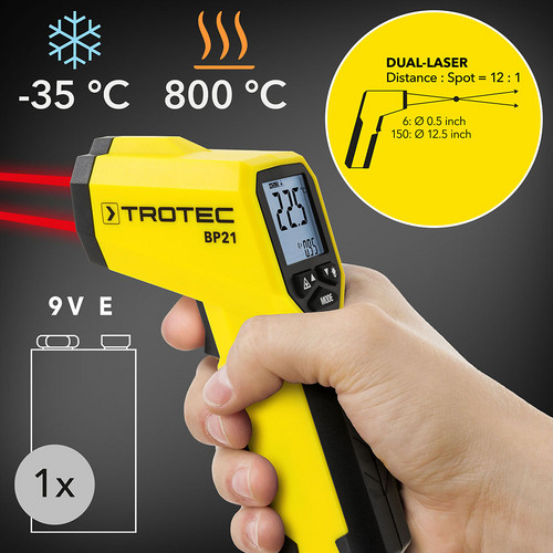 Misura senza contatto della temperatura superficiale da -35°C a +800°C.