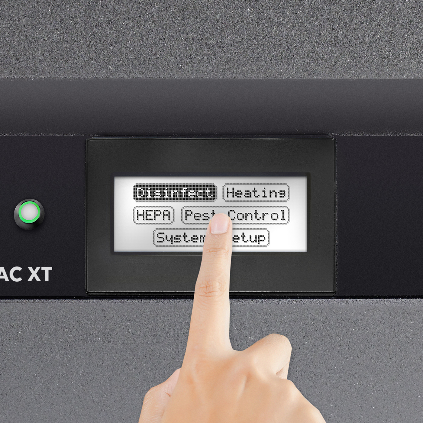 Multi Airhandler TAC XT per la depurazione dell'aria HEPA, la decontaminazione, l'eliminazione di parassiti e il riscaldamento degli ambienti con comandi su display touch