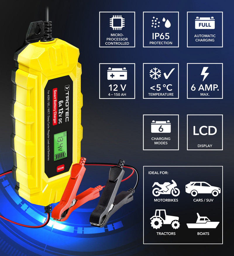 12V 6A caricabatteria per auto intelligente per moto batteria al piombo  batteria a impulsi manutenzione carica Display LCD digitale a ricarica  intelligente - AliExpress