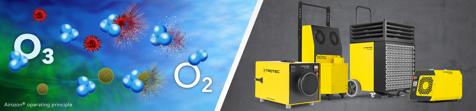 Potenti ozonizzatori della serie Airozon Professional per la disinfezione e la neutralizzazione degli odori