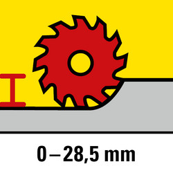 Profondità di taglio regolabile fino a 28,5 mm per tagli verticali