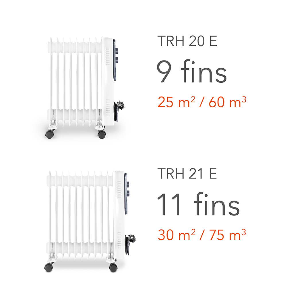 NOVITÀ Radiatore ad olio TRH 24 E: più eleganza, maggior convenienza e  calore più a lungo grazie a una potenza di 2.200 W, 3 livelli di  riscaldamento e riscaldamento prolungato di 30